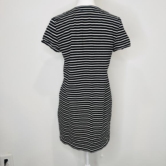 Striped Tommy Hilfiger Navy Blue Gray And White Form Fitting Dress Size L - Picture 5 of 5